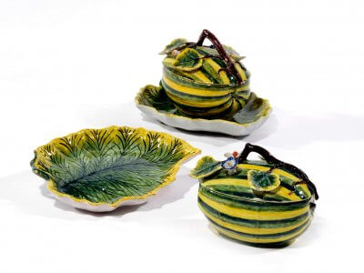 Antique Pair Of Polychrome Tureens In The Shapes And Colors Of Melons