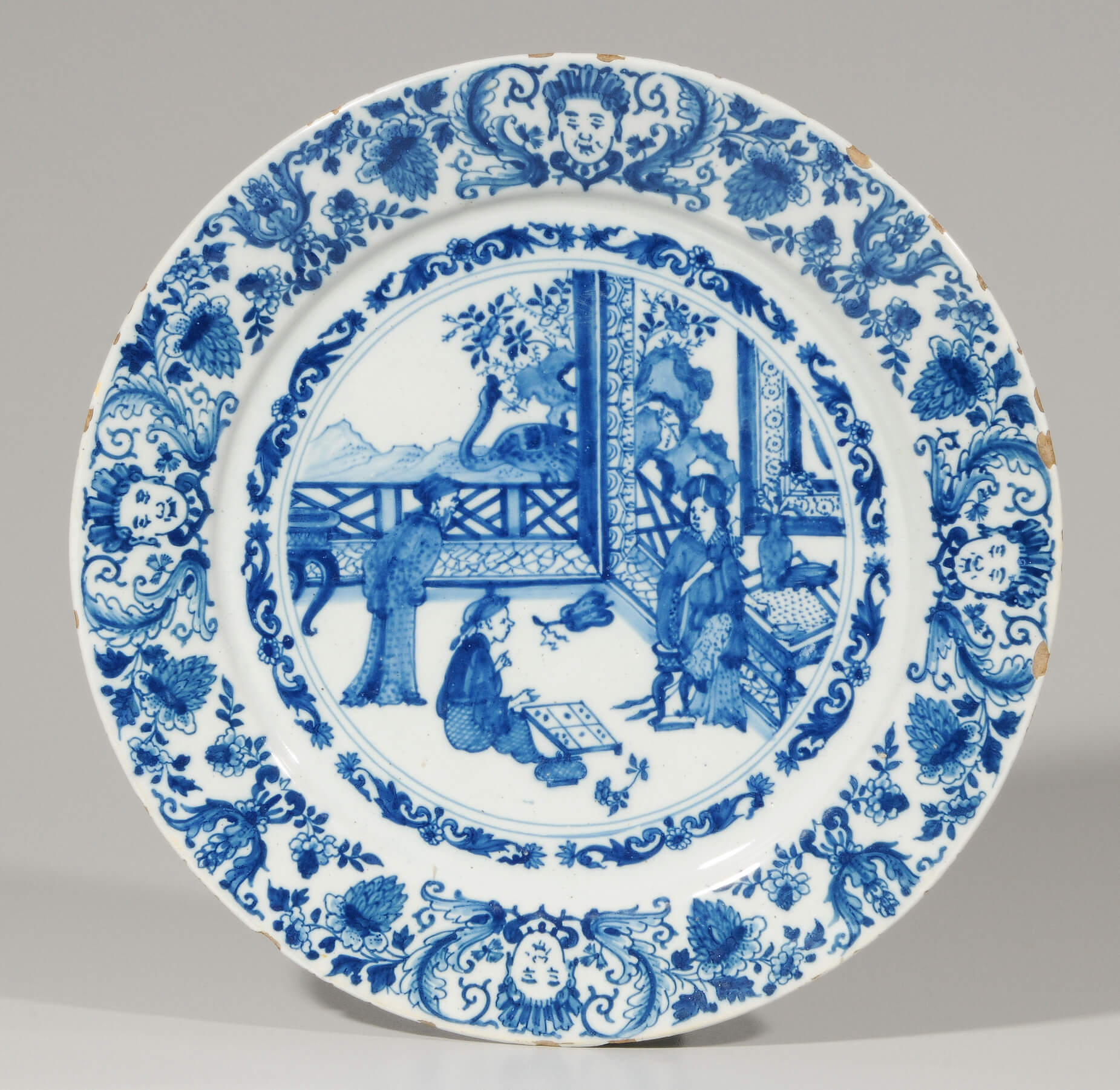 Delftware blue and white Chinoiserie plate