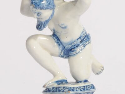 Blue And White Antique Dutch Delftware Figure Of Atlas