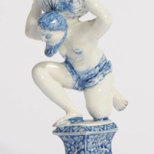 Blue And White Antique Dutch Delftware Figure Of Atlas