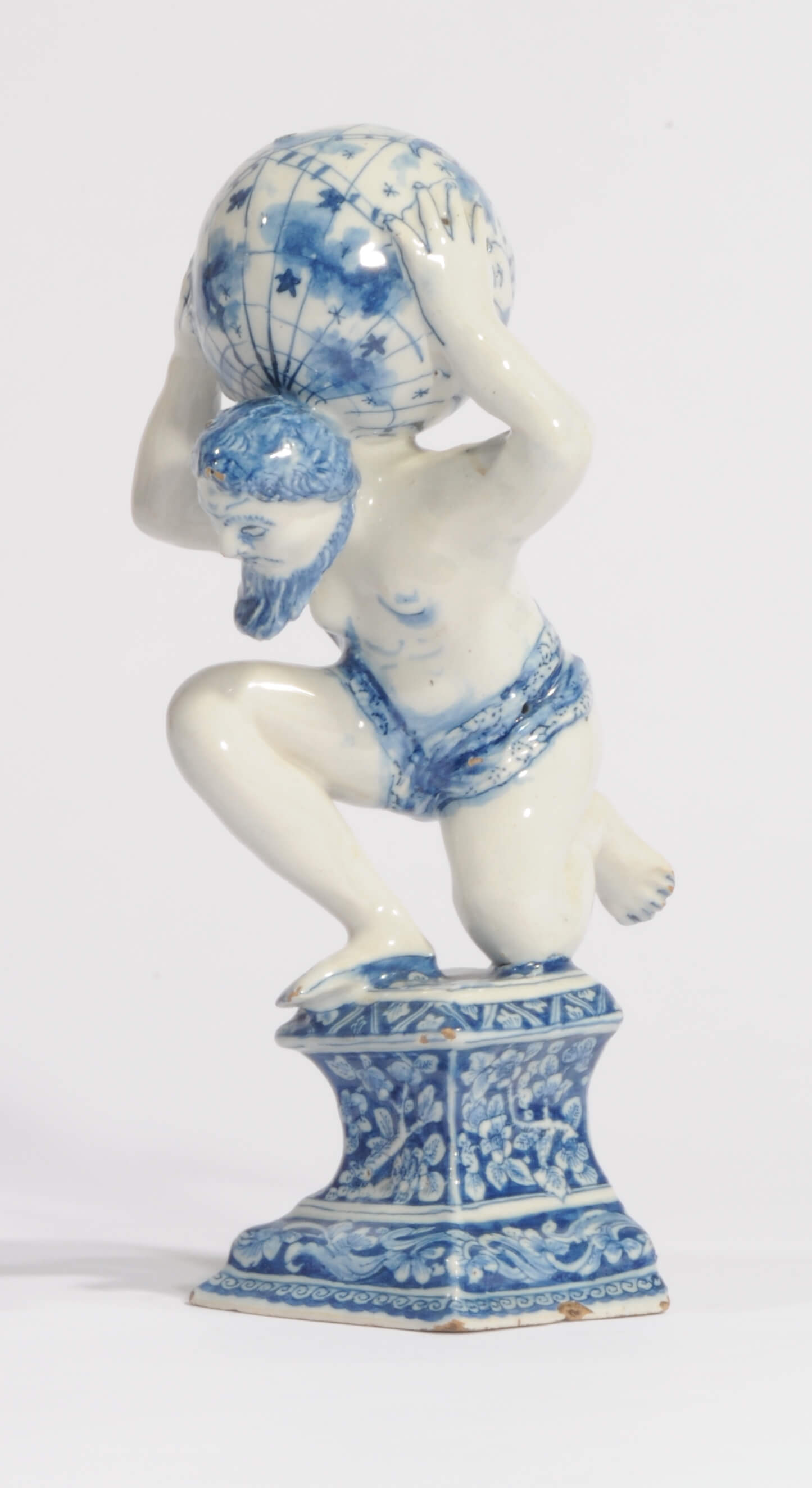 Blue and White Antique Dutch delftware figure of Atlas
