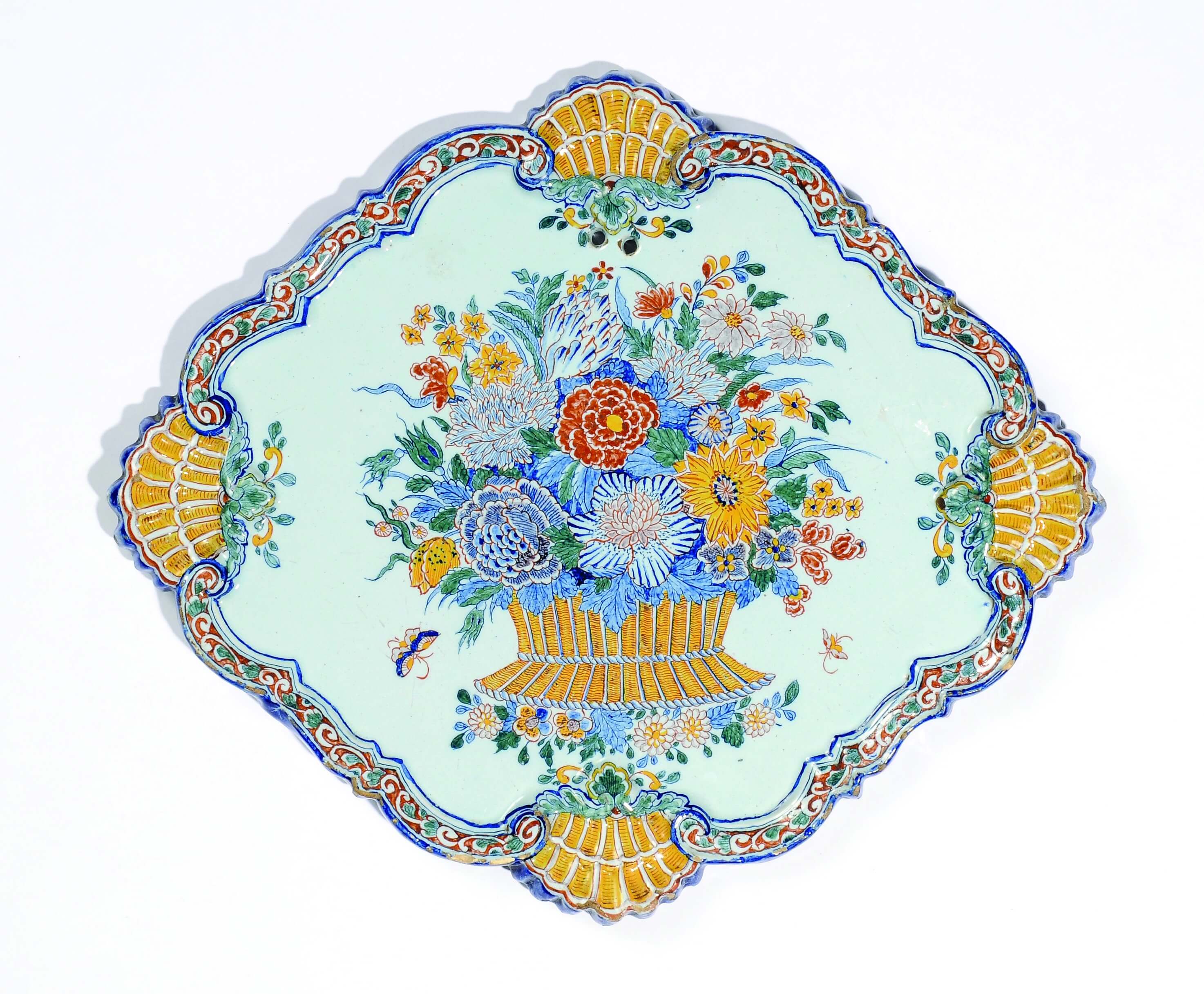 Antique Polychrome floral plate at Aronson Antiquairs