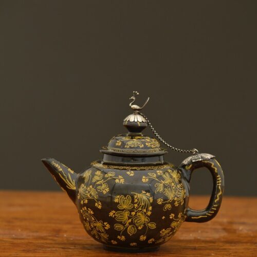 Antique Brown-Glazed Spherical Teapot And Cover With A Silver Mount At Aronson Antiquairs