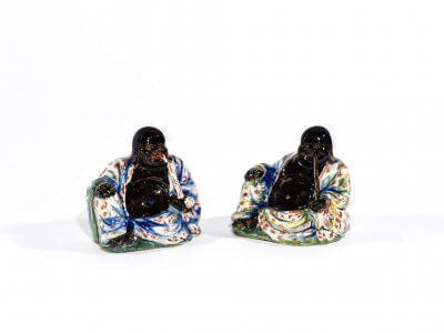 Two Black Delft Figures Of Budai Heshang Aronson Antiquairs