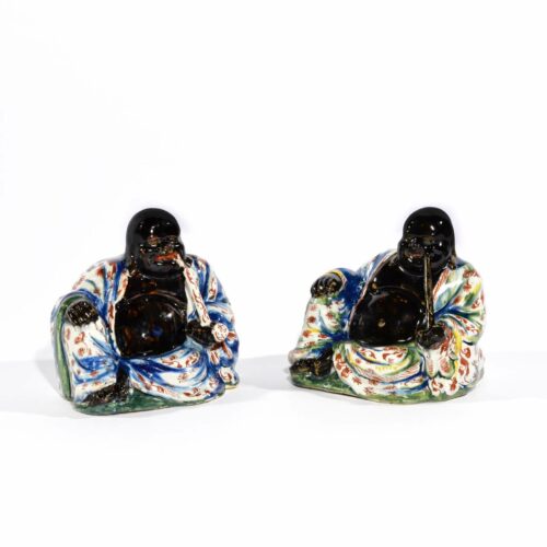 Two Black Delft Figures Of Budai Heshang Aronson Antiquairs