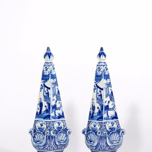 Delftware Blue And White Chinoiserie Obelisks