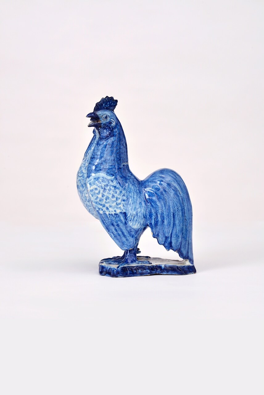 delftware blue and white figure cockerel