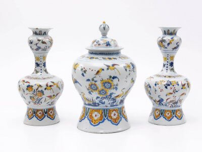 Garniture Of Polychrome Vases