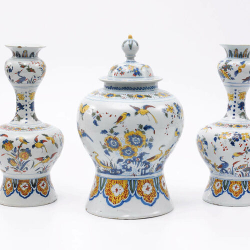 Garniture Of Polychrome Vases