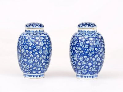 Antique Delftware Pair Of Ovoid Jars