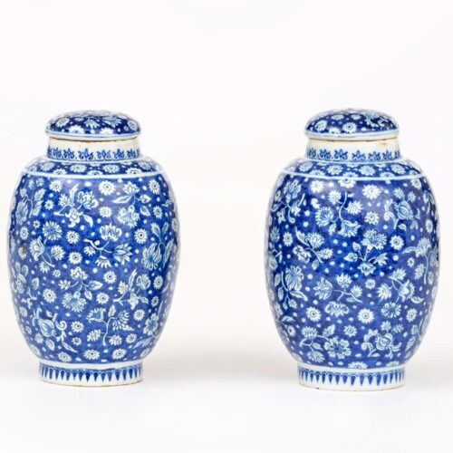 Antique Delftware Pair Of Ovoid Jars