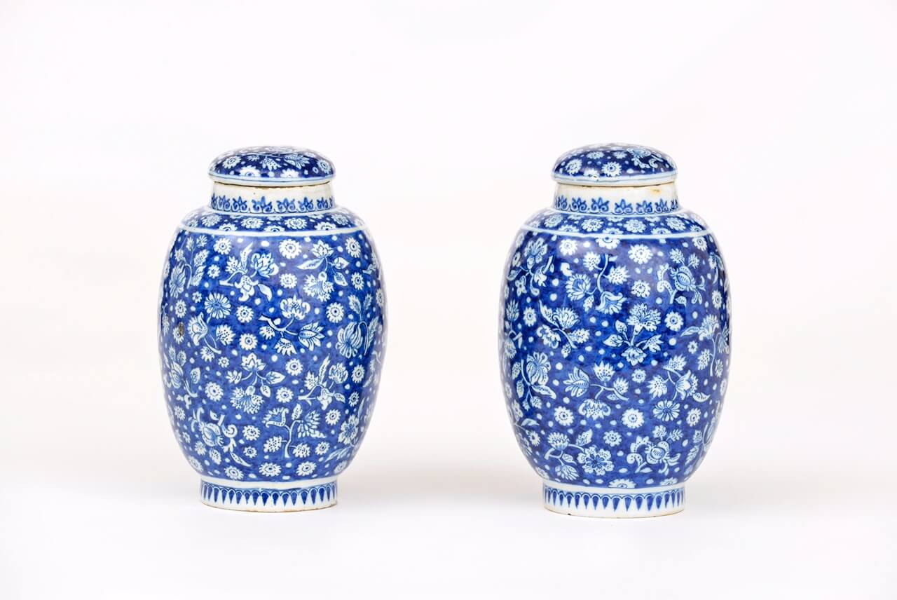 antique delftware pair of ovoid jars