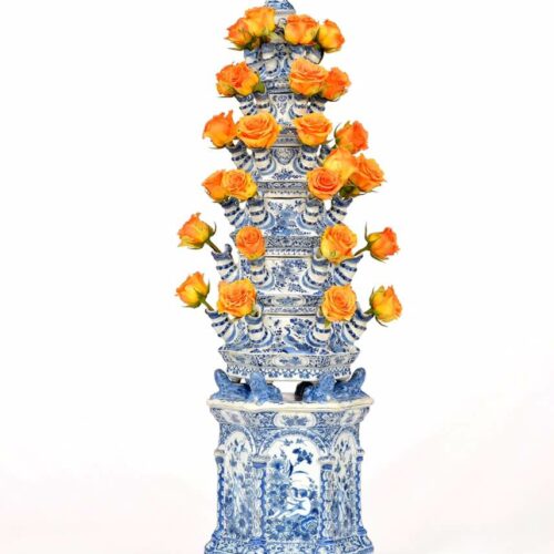 Delftware pyramidal flower vase