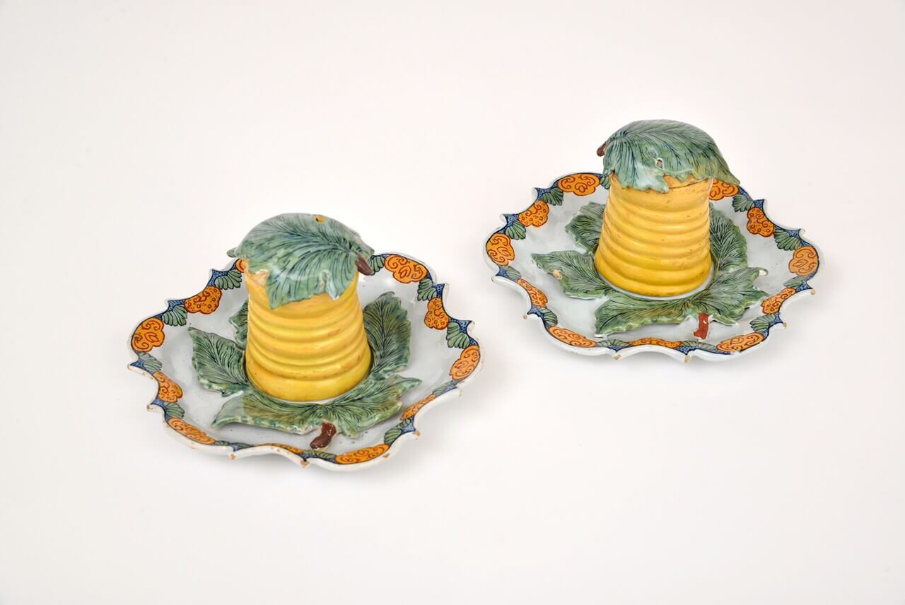 Delftware polychrome honey pots antiques by Aronson Antiquairs