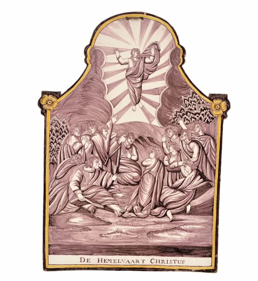 Antique polychrome biblical plaque at Aronson Antiquairs
