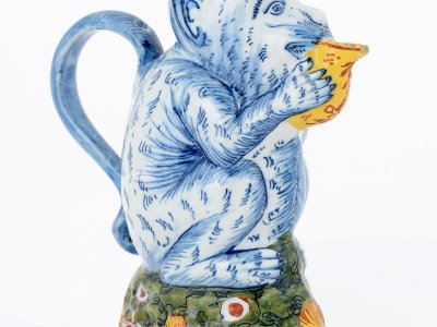 Delftware Milk Jug In Polychrome Colors In The Form Of A Monkey