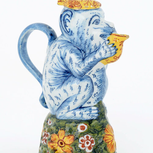 Delftware Milk Jug In Polychrome Colors In The Form Of A Monkey