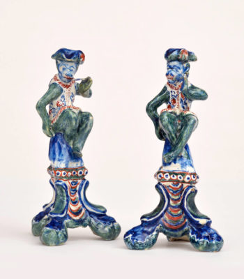 D1536. Pair Of Polychrome Figures Of Seated Monkeys