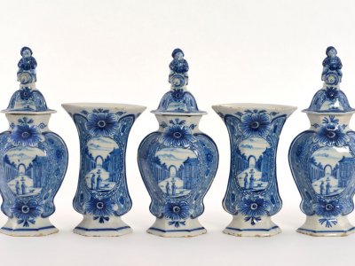 A Five Piece Garnitures Of Delftware At Aronson Antiquairs