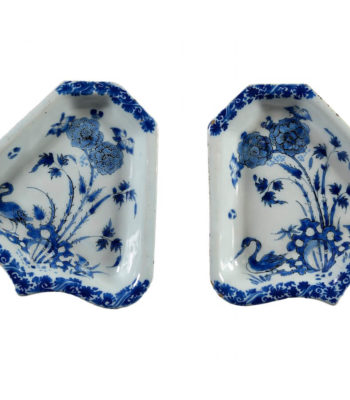 D1607. Pair Of Blue And White Fan-Shaped Sweetmeat Dishes