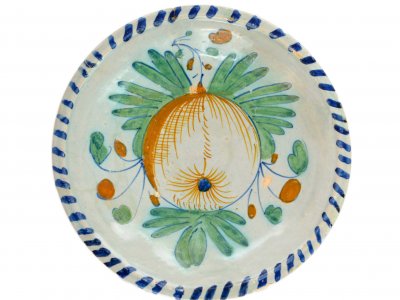Antique Majolica Polychrome Plate With A Beautiful Fruit