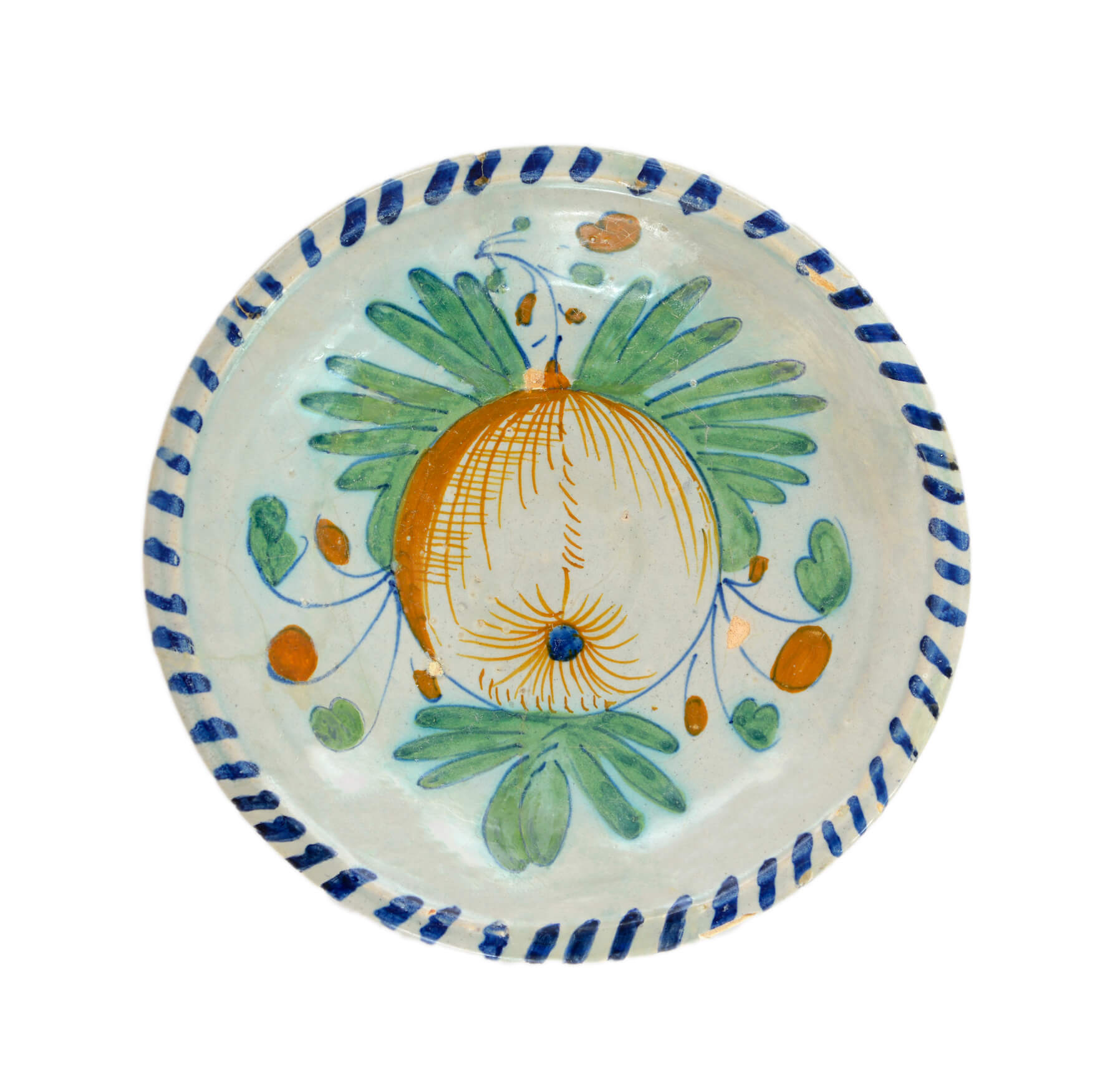 Antique majolica polychrome plate with a beautiful fruit