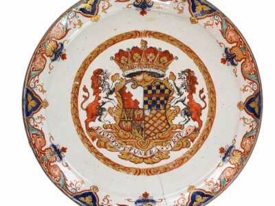 Antique Polychrome Gilded Armorial Plate