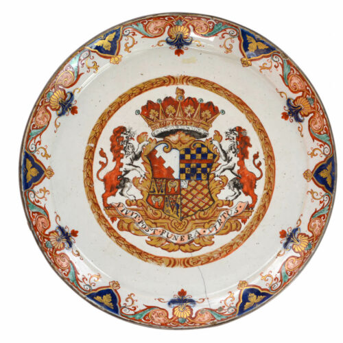 Antique Polychrome Gilded Armorial Plate