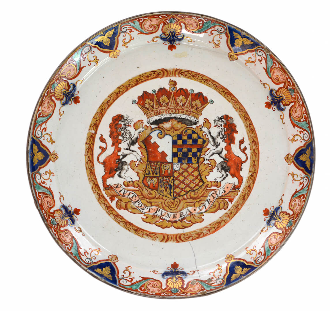 Antique Polychrome Gilded armorial plate