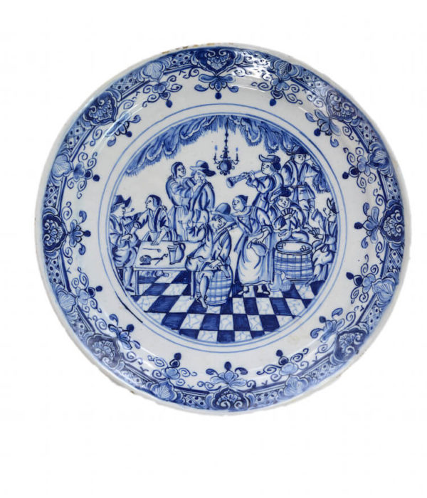 delftware antique plate with tavern scene