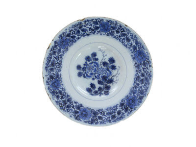 Delftware Blue And White Plate With Roses