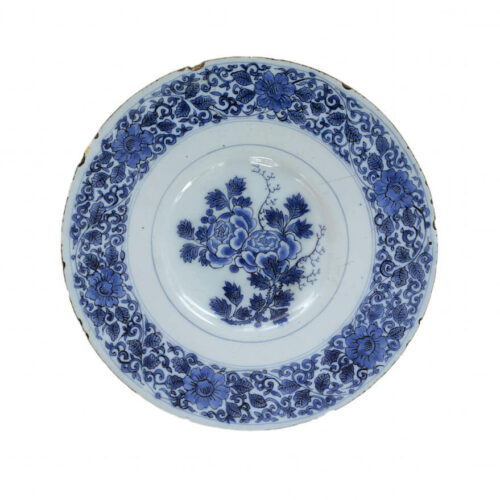 Delftware Blue And White Plate With Roses