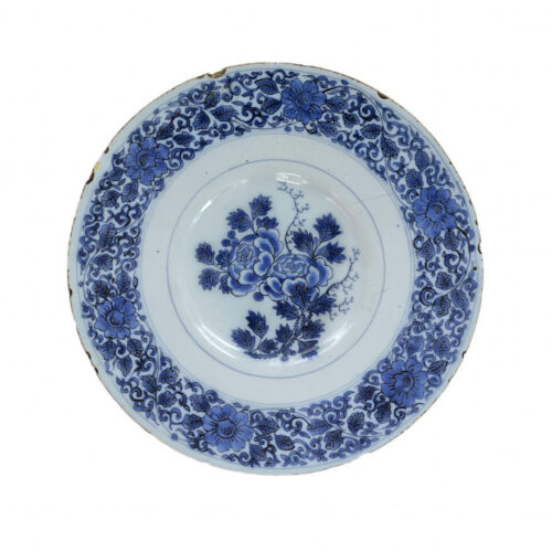 Delftware Blue And White Plate With Roses