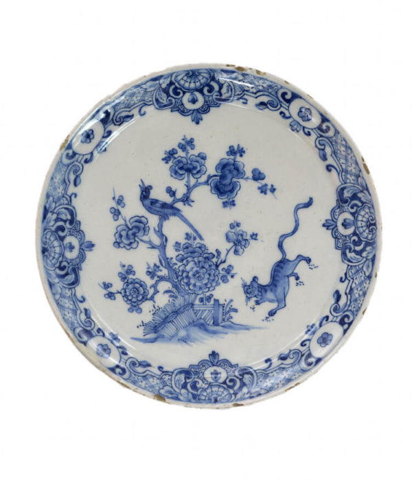 Antique delftware inspired chinoiserie with tiger