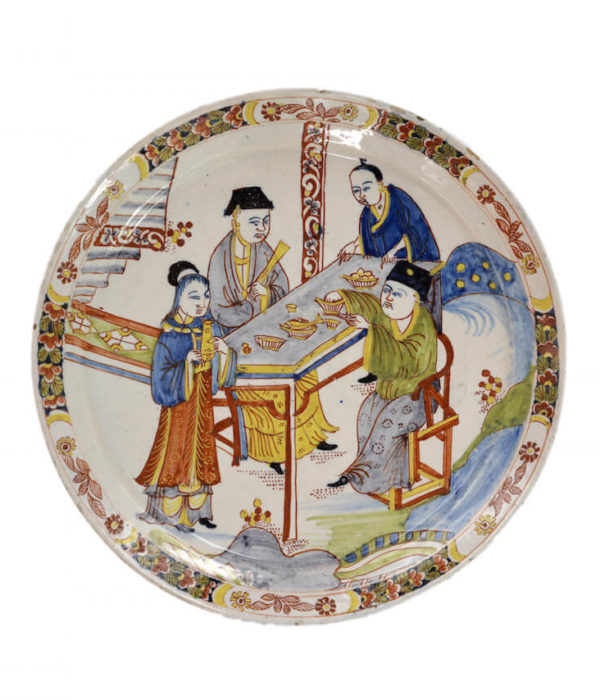 Chinese figures on polychrome plate