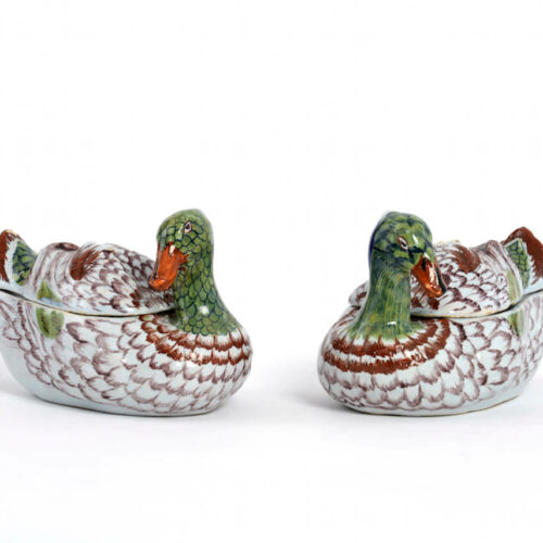 Antique Duck Tureens Polychrome Coloured