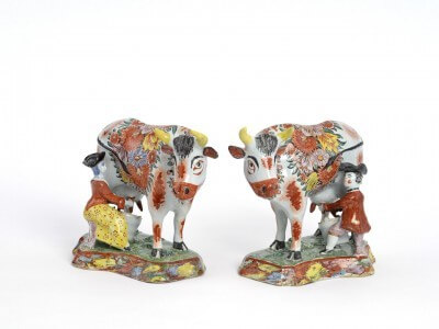 Petit Feu Gilded Polychrome Milking Cows