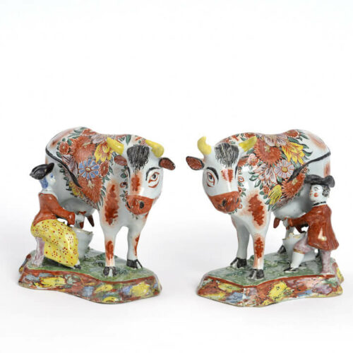 Petit Feu Gilded Polychrome Milking Cows