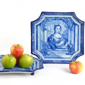 Pair of Blue and White Royal Portrait Trays Delft, circa 1750