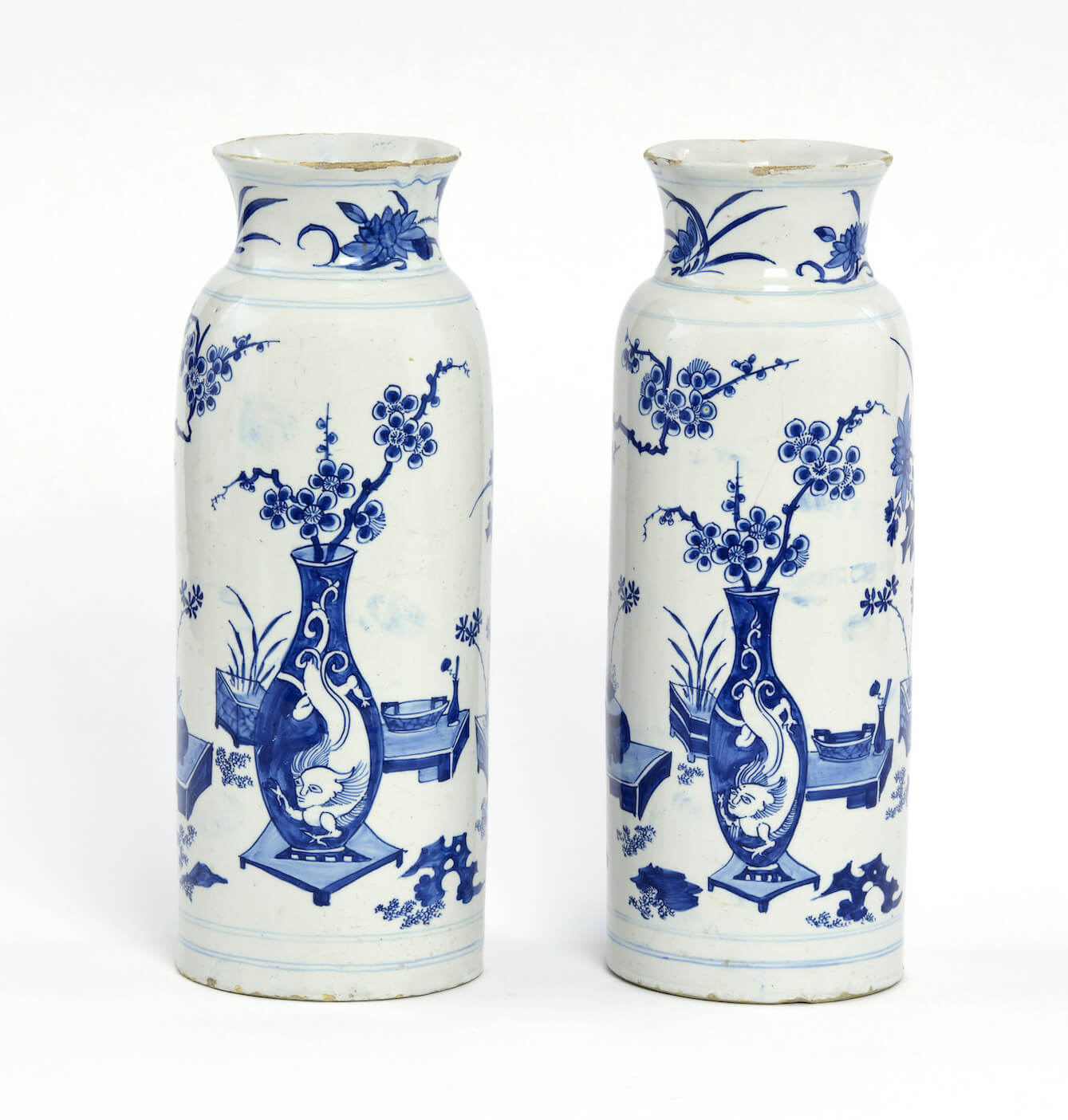 Delftware Rouleau vases at Aronson Antiquairs