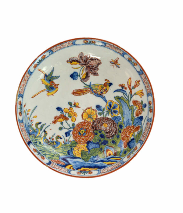 antique polychrome plate with flowers Aronson antiquairs