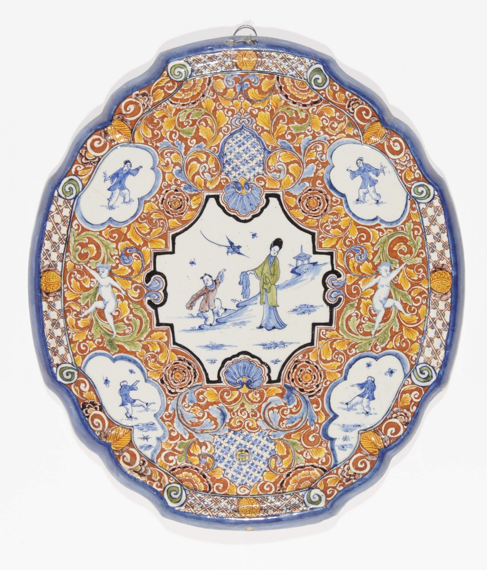 chinoiserie plaque polychrome antique