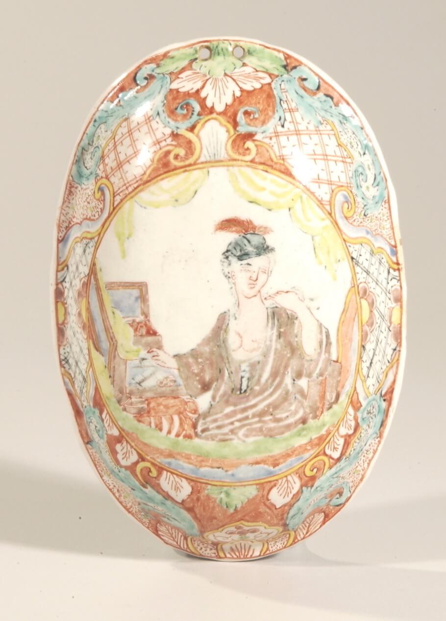 antique polychrome oval brush