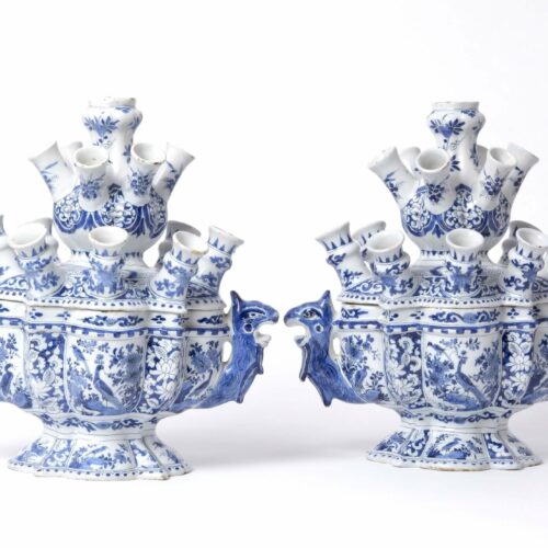 Antique Delftware flower vases at Aronson Antiquairs