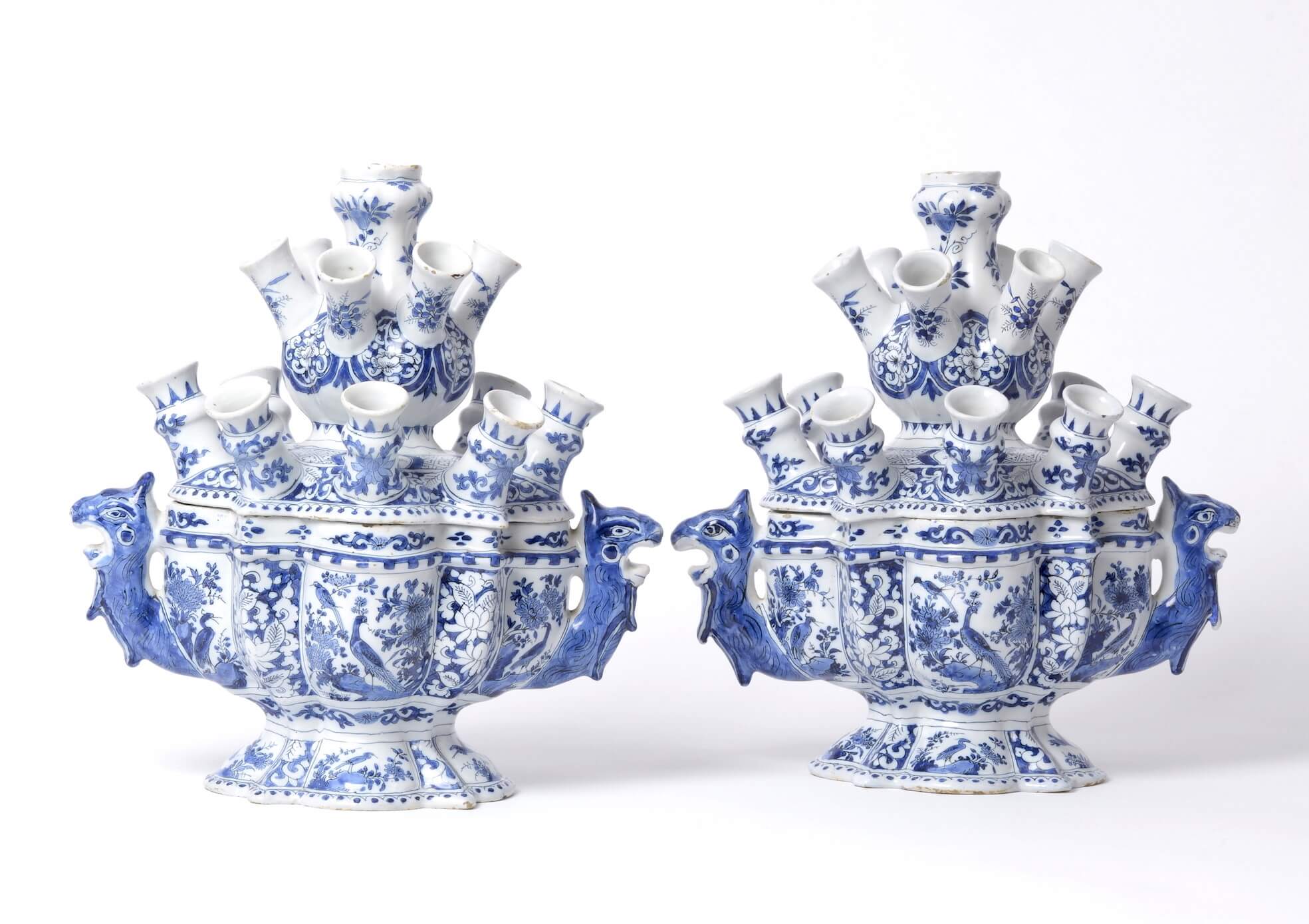 Antique Delftware flower vases at Aronson Antiquairs