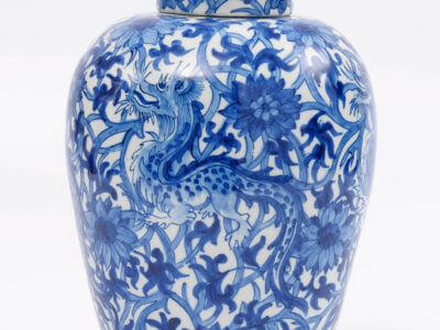 Delft Ware Blue And White Dragon Jar