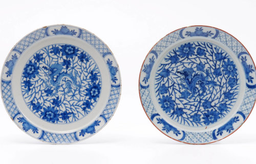 Antique Dragon Pattern Plates Delftware