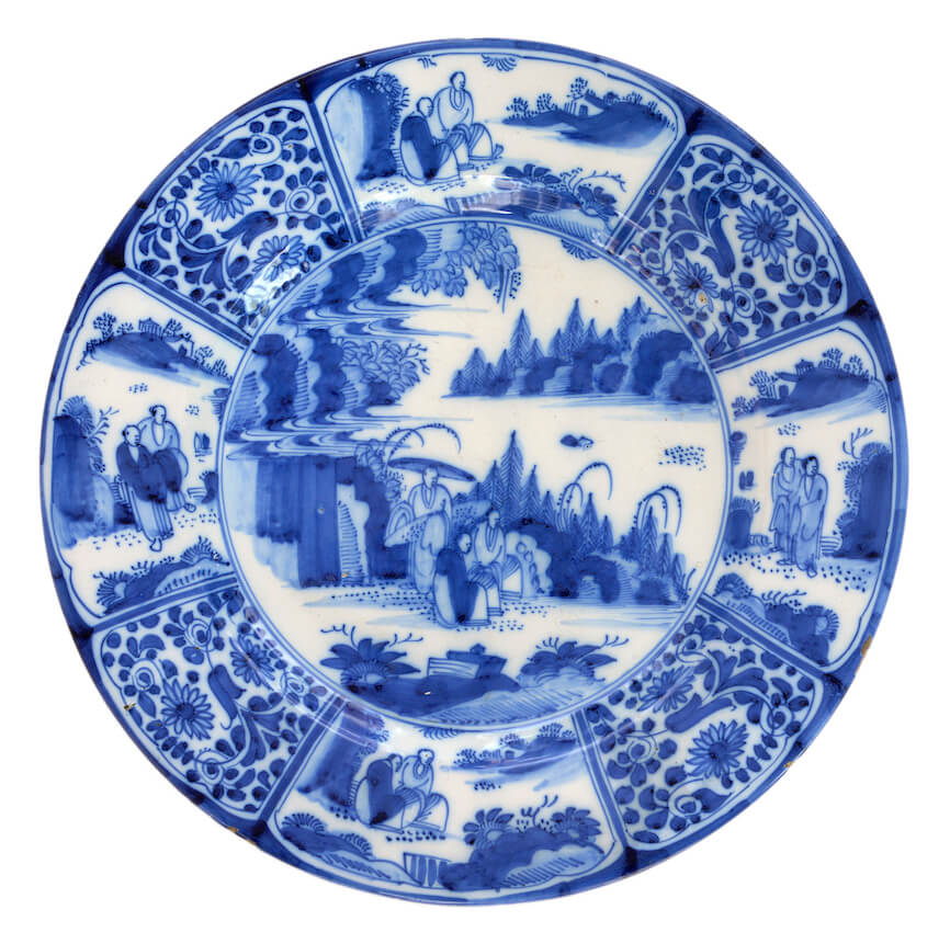 blue and white antique charger delftware