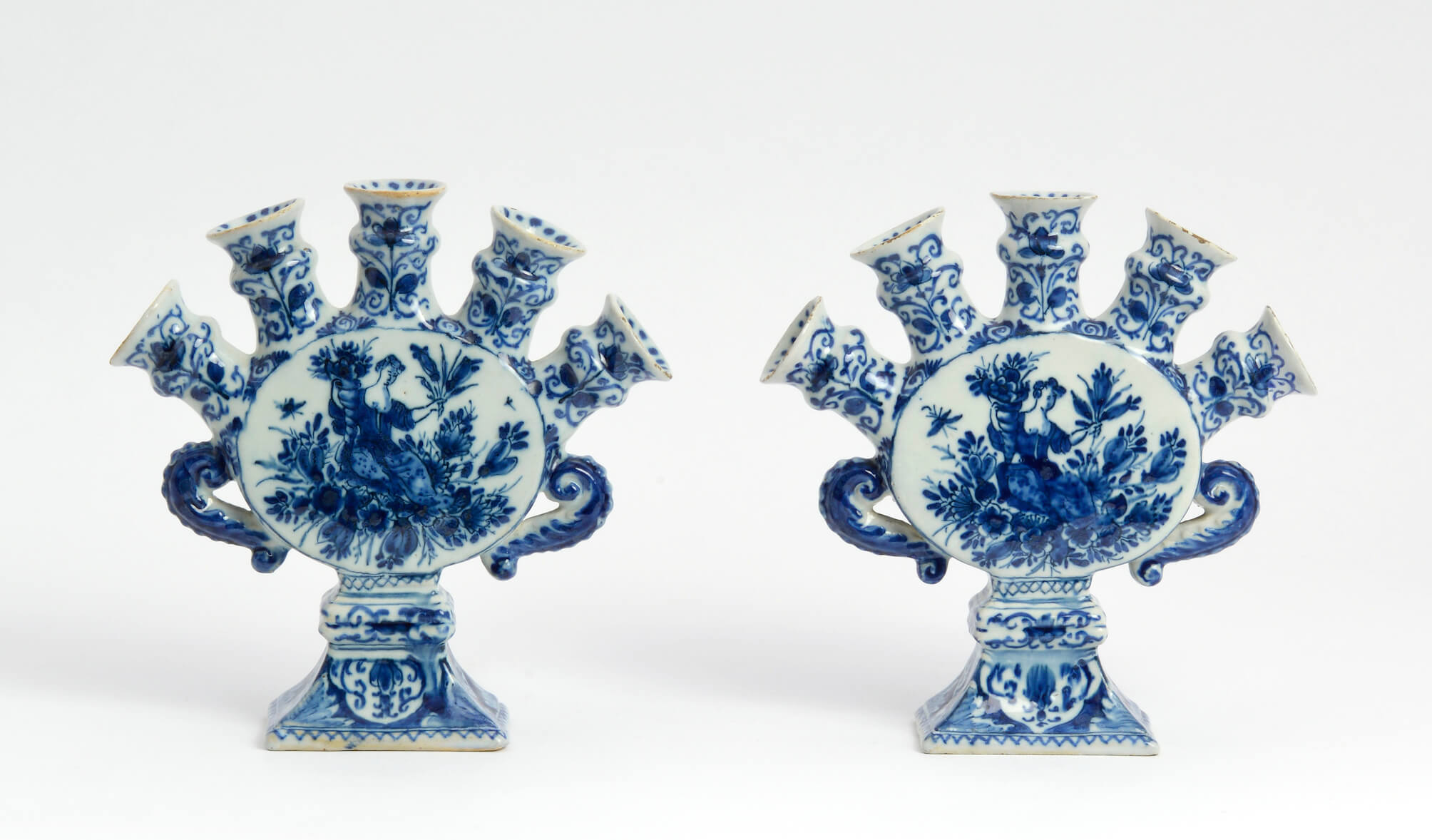 •D18001. Pair of Blue and White Flower Vases