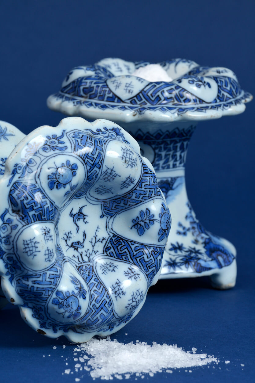 delftware set of blue and white salt cellars